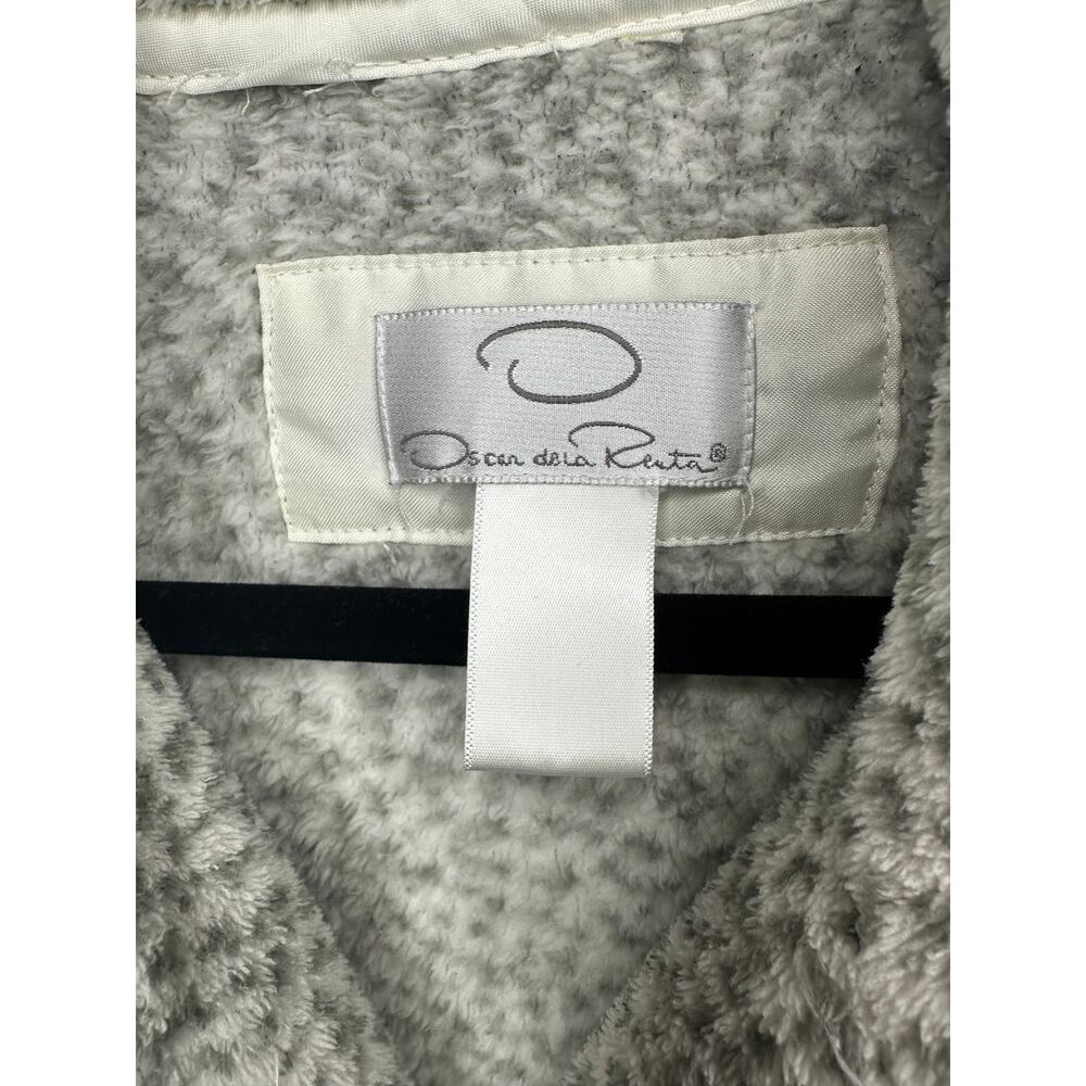 Oscar De La Renta White Gray Animal Print Fleece Zip Robe Women's XL Housecoat - Picture 3 of 9